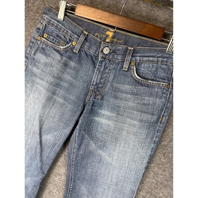 Pantalones de mezclilla acampanados Seven For All Mankind Dojo para mujer talla 28 azul hecho en EE. UU. mancha Foto 1 de 4