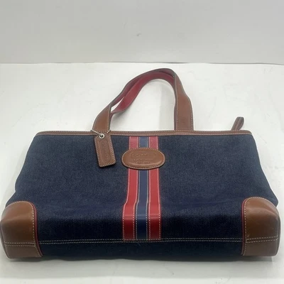 Bandolera de mezclilla COACH vintage con rayas de cuero pequeña delgada #6866 Foto 1 de 4