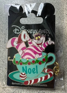 DISNEY PIN CHESHIRE CAT HOLIDAY TEA CUP JOYEUX NOEL CANDY CANE SANTA HAT ALICE - Picture 1 of 1