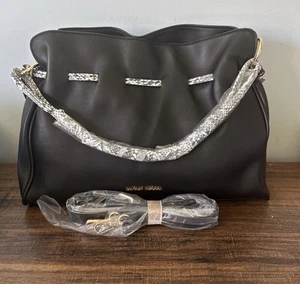 Badgley Mischka- Solid Snake Combo Hobo Handbag Black NWT - Picture 1 of 13
