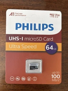Philips UHS-1 microSD Card Ultra Speed 64GB A1 Fast App Performance.New & Sealed - Picture 1 of 2