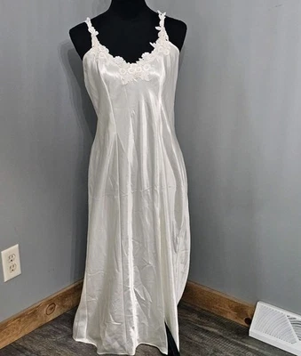 Vtg California Dynasty L Nightgown Ivory Long Lace Floral Strappy Beaded Bridal  - Image 1 of 4