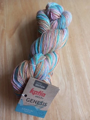 1 Echeveau 50 % coton 50 % polyester recyclé Genesis Katia Idéal Châle Crochet - Photo 1/4