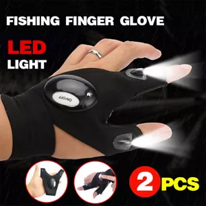 2x Rescue Night LED Light Fishing Finger Glove Outdoor Gear Beam Flashing Gloves - Picture 1 of 12