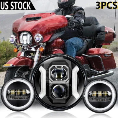 Faro LED proyector de 7" + luz de paso antiniebla de 4,5" para Harley Davidson Touring Foto 1 de 4