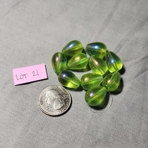 Bead Lot #21 - Green Glass Teardrops AB Finish 20pcs - Picture 1 of 1