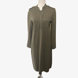 J. Jill Silk Blend Sweater Dress Women Sz M Green Midi Henley Classic - Picture 1 of 8