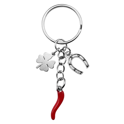 Portachiavi Portafortuna Corno Cornetto Rosso Acciaio inox argento idea regalo - Immagine 1 di 4