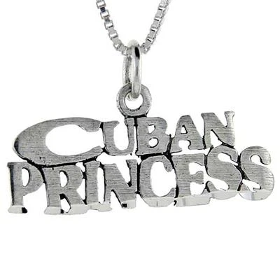 Ciondolo Parola In Argento Sterling "Cuban Princess", Catena A Scatola Italiana - Immagine 1 di 2