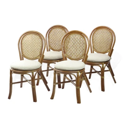 SUNBEAR FURNITURE Set of 4 Denver Dining Side Chairs Handmade Wicker Rattan, Colonial