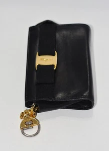 Salvatore Ferragamo Black Leather Vera Bow Wallet with Signature Keychain - Picture 1 of 9