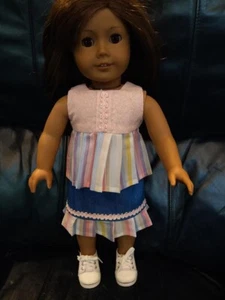 18" HomeMade Doll Clothes Outfit fits American Girl ~ Stripe Top and Skirt - Picture 1 of 6