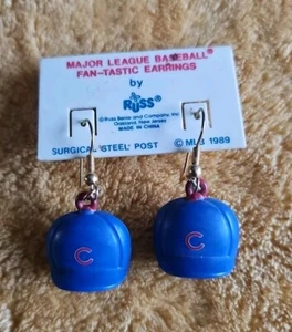 CHICAGO CUBS Baseball Cap Hat Earrings Russ New Vintage 1989 - Picture 1 of 3