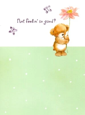 Tarjeta de felicitación Get Well Soon pequeño oso de peluche marrón rosa flores osos Foto 1 de 3