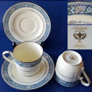 2 Sets: Noritake Bone China Japan 9721 RANDOLPH Footed Cups & Saucers. Blue Band - Picture 1 of 12