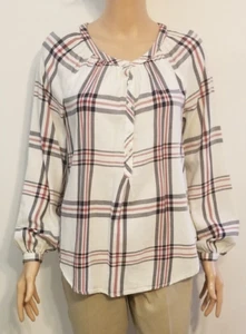 Faded Glory klassische karierte Langarm U-Ausschnitt Design Bluse Gr. S (4-6) - Bild 1 von 6