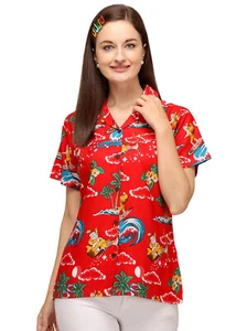 Camisa Hawaiana Mujer Navidad Santa Claus Prenda para el torso Blusa Fiesta Aloha Vacaciones Playa - Imagen 1 de 24