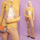 PACO RABANNE $790 Knit Bi-color Tan Yellow Flare Ribbed Knit Pants Large