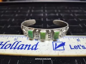 Bracciale Old Pawn Nativi Americani Argento Sterling/Verde Turchese Pepita - Foto 1 di 4