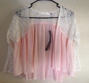 NWT $132 Mass & Pye LF STORES Womens Pink Lace Open Cardigan Top Cute! - Picture 1 of 3