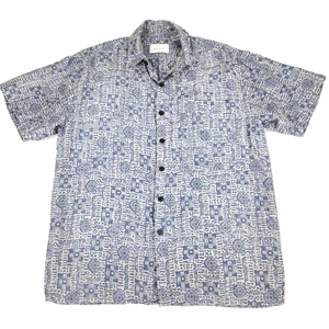 Bill Bass Hawaiian Silk Shirt Men's Size Small Blue White Geometric Print Pocket - Picture 1 of 8