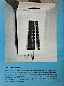PUBLICITÉ 1955 APPLIQUE EN MÉTAL JACQUES BINY LUMINAIRES ÉDITÉ PAR LUMINALITE - Picture 1 of 1