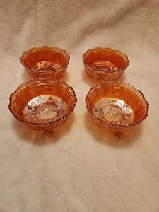 Vintage Fenton Butterfly & Berry Marigold Carnival Glass Footed Bowls Set Of 4. - Picture 1 of 5