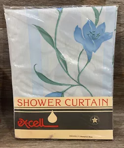 Nuova tenda doccia vintage MCM trasparente Hampton BLUE FLOWER vinile striscia ex celle - Foto 1 di 2