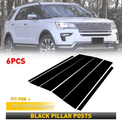 6PCS Door Window B Pillar Post Pane Trim Cover Black For 2011-2019 Ford Explorer Foto 1 de 4