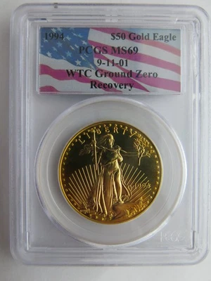 1994 1 oz Gold Eagle WTC Ground Zero PCGS MS69 $50 World Trade Center 9/11 - Image 1 of 2