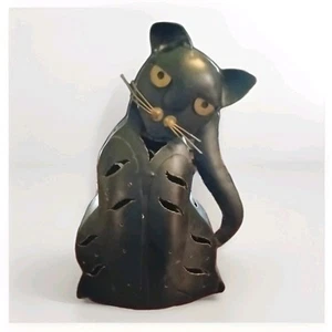 Vintage Cat Metal Tea Light Candle Holder. Folk Art Whimsical Kitty  - Picture 1 of 8
