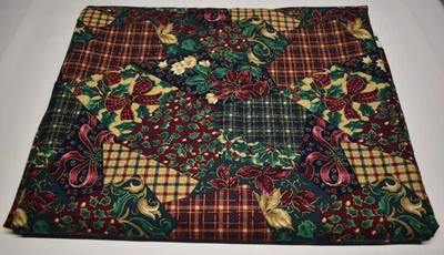 4 yards JOAN MESSMORE holiday CHRISTMAS FABRIC burgundy green VINTAGE flaw - Image 1 of 4