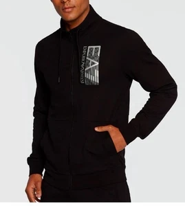 New Mens EA7 3LPM53 PJO5Z Train VisibilityLogo Zip Through Black Hoodie S - Picture 1 of 4