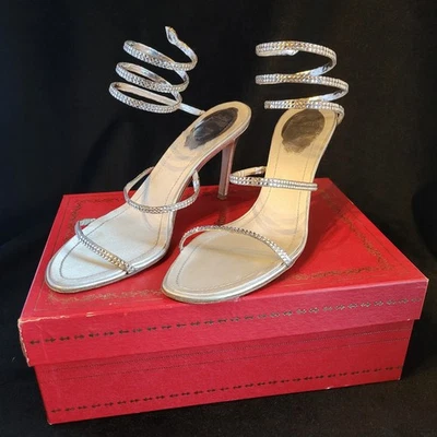 Потрясающий Renee Caovilla кристалл змея и серебро размер 37 1/2 с ремешками туфли - Изображение 1 из 4