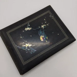 Antique Lacquered Wooden Photo Album Inlaid M-O-P, Hand Made Painted Silk Pages - Picture 1 of 24