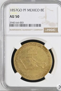 1857 GO PF MEXICO GOLD 8 ESCUDO NGC AU50 First Republic Coinage 🇲🇽 🤩 - Picture 1 of 4
