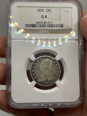 1835 CAPPED BUST QUARTER NGC CHOICE GOOD G4 NICE EYE APPEAL! TOUGH TYPE COIN*** - Image 1 of 4