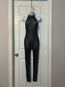 LOVE J EVENING OCCASION BLACK SHEER JUMPSUIT W SILVER EMBELLISHMENT SZ S - Picture 1 of 6