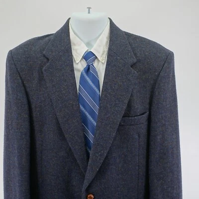 Abrigo deportivo de lana Farah Tweed azul marrón tejido de canasta 2 botones de cuero etiqueta 42R 44L Foto 1 de 4