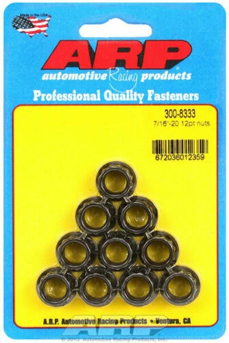 ARP 7/16-20 12pt Nut Kit Pack of 10 Black Oxide Steel use 9/16 Wrench 300-8333 - Image 1 of 1
