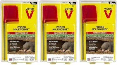 Victor M6009 10 unidades venenoso lombrices topo cebo con banderas marcadoras - Paquete de 3 Foto 1 de 4