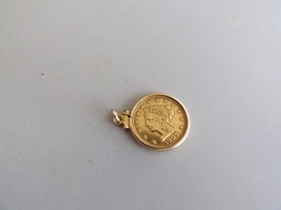 Liberty Head 2 1/2 美元金币 1907 年 14K 黄金表圈 — 第 1/4 张图片