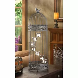 Black Glass Iron Birdcage Staircase Candle Stand Holder Centerpiece Indoor Decor - Picture 1 of 2