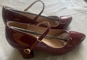 Vegane Kunstleder weinrot Heels mit einzelnen Riemen/starker Pumps Absatz. - Bild 1 von 6