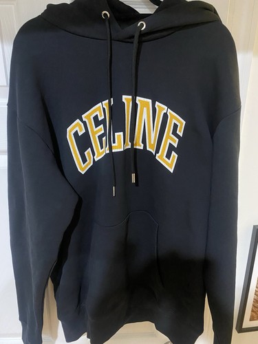 Celine Felpa con Cappuccio Nera Con Lettere Gialle Tg Xl