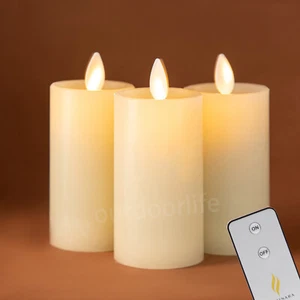 Luminara Flameless Classic Slim Votive Candles Realistic Flame Pillar Wax 3pcs - Picture 1 of 7