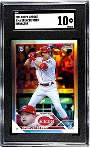 2023 Topps Chrome #146 Spencer Steer RC Refractor Cincinnati Reds SGC Graded 10 - Foto 1 di 2