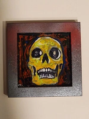 Calavera con piedras de cuarzo para ojos acrílico original sobre plexi vidrio Foto 1 de 3