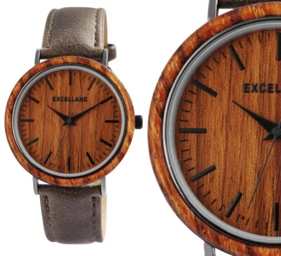 Herrenuhr Armbanduhr Holz Metall Braun Grau Schwarz Kunstleder 2910023 Excellanc - Bild 1 von 4