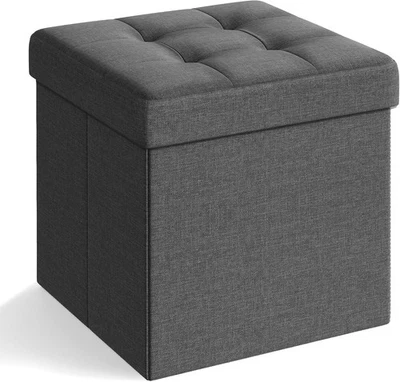 Dark Grey Folding Storage Ottoman Cube 38cm Footstool with Lid & Tufted Seat - Image 1 of 4
